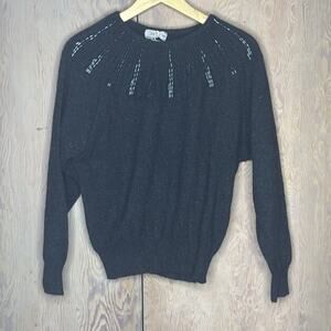 NWT Vintage Les Copains Beaded Embellishments Around Neckline Black Sweater